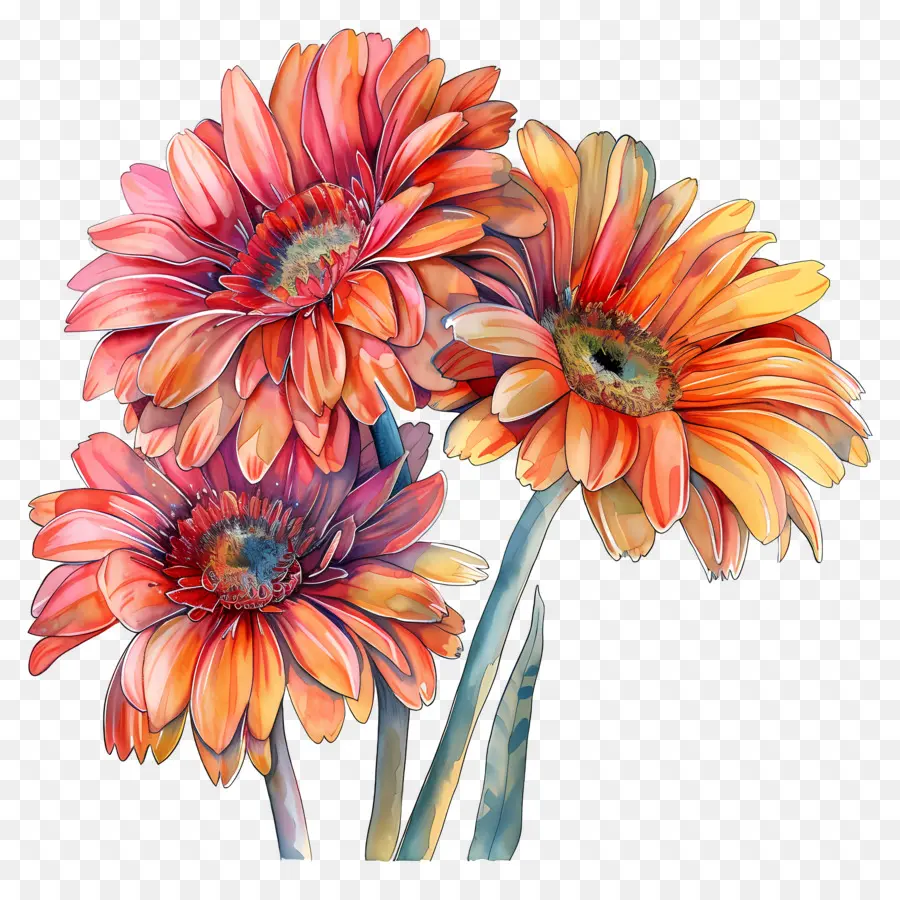 ดอกไม้ Gerberas，ดอกไม้สีสันสดใส PNG