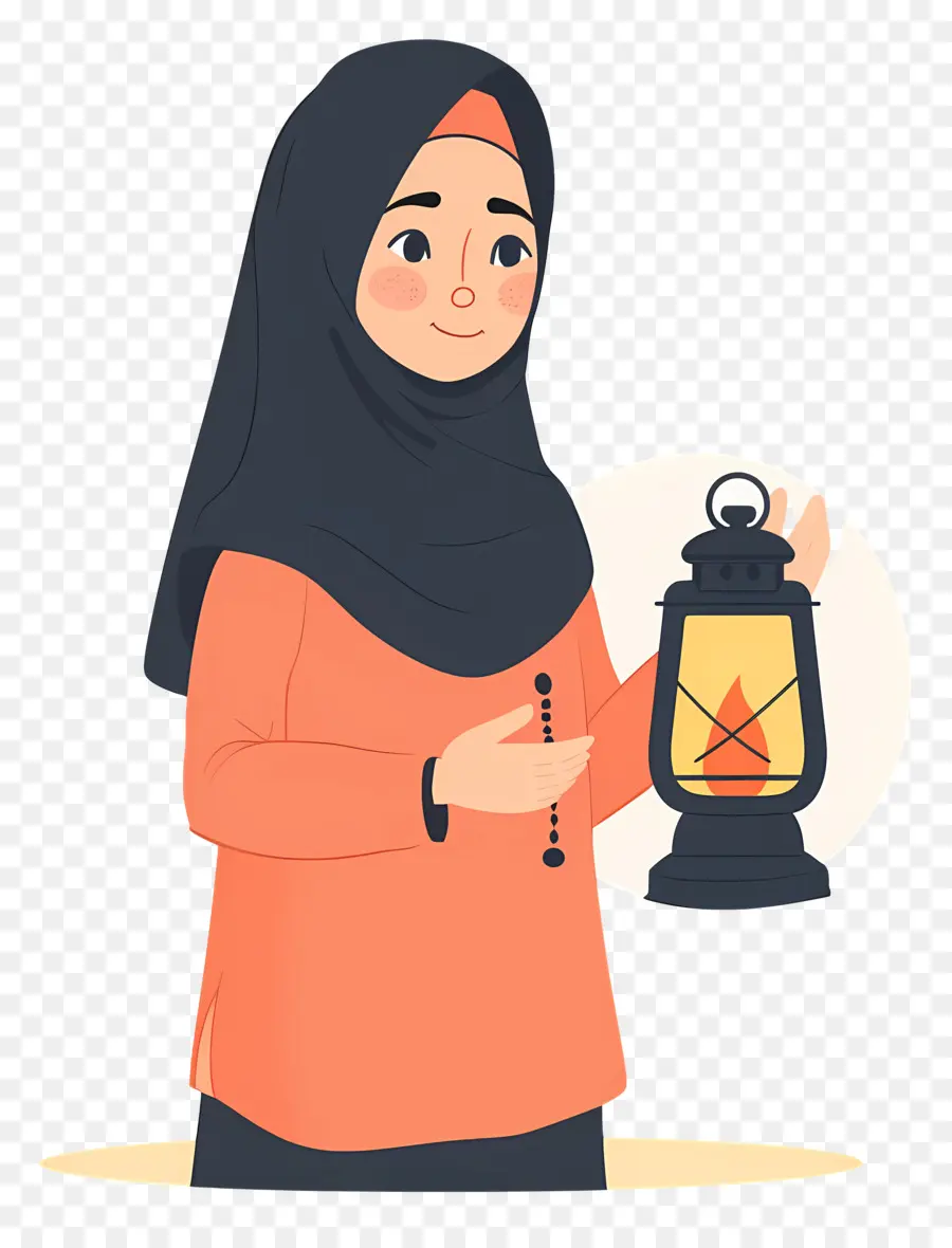 Hijab Girl Holding Lantern，หญิงสาวกับโคมไฟ PNG