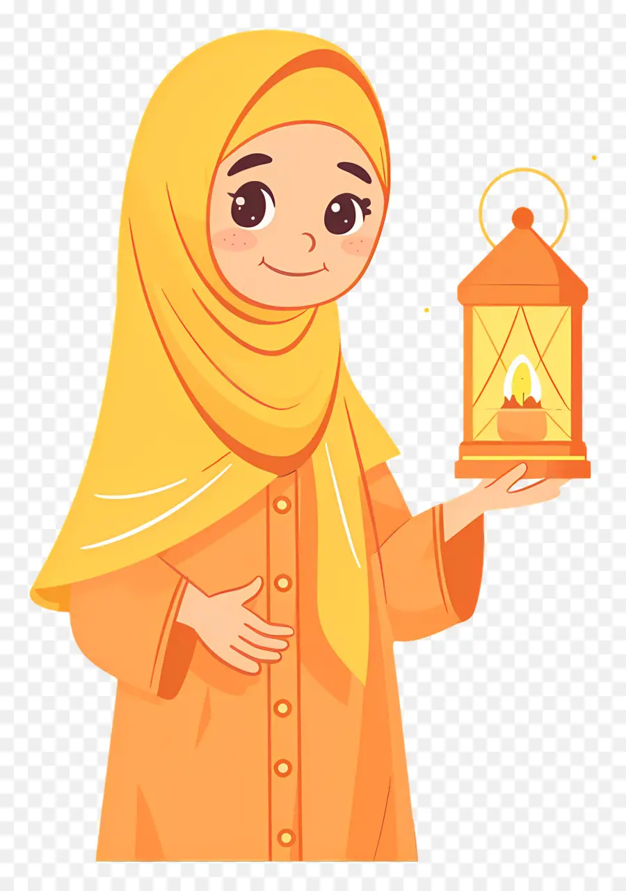 Hijab Girl Holding Lantern，หญิงสาวกับโคมไฟ PNG