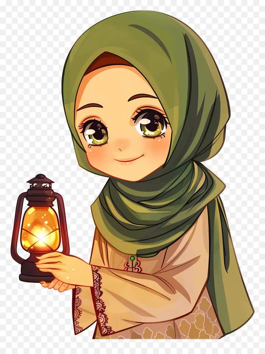 Hijab Girl Holding Lantern，หญิงสาวกับโคมไฟ PNG