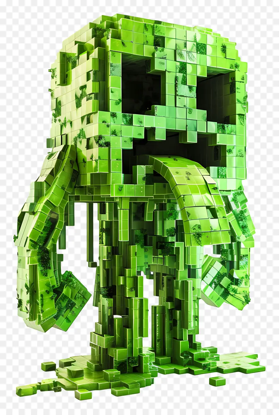 Minecraft Creeper，ตัวละครสีเขียวพิกเซล PNG