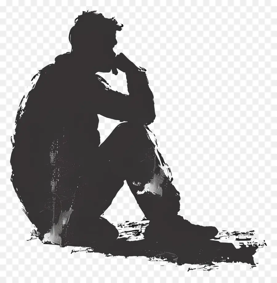 Siting Man Silhouette，คนคิด PNG