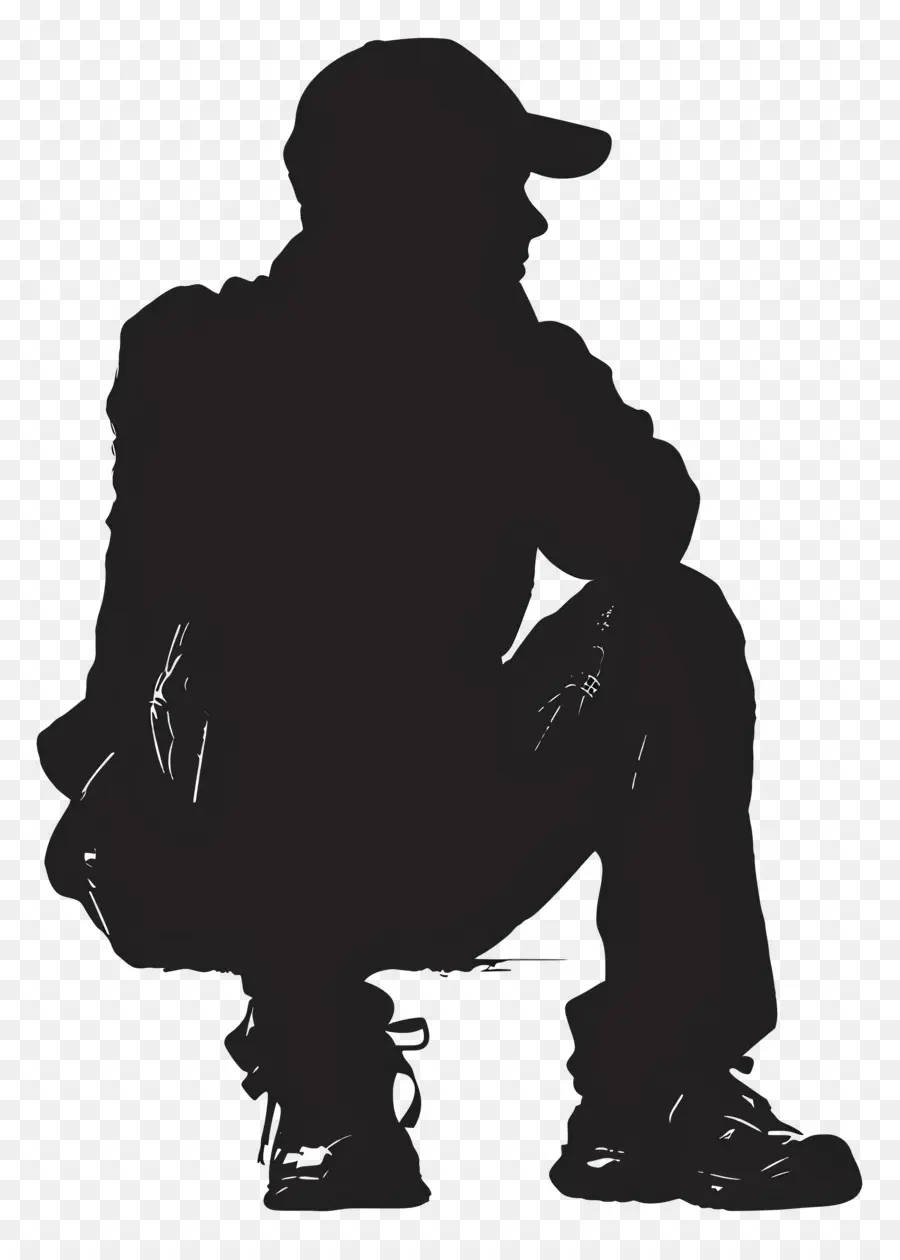 Siting Man Silhouette，ภาพเงาของคนนั่งยอง ๆ PNG