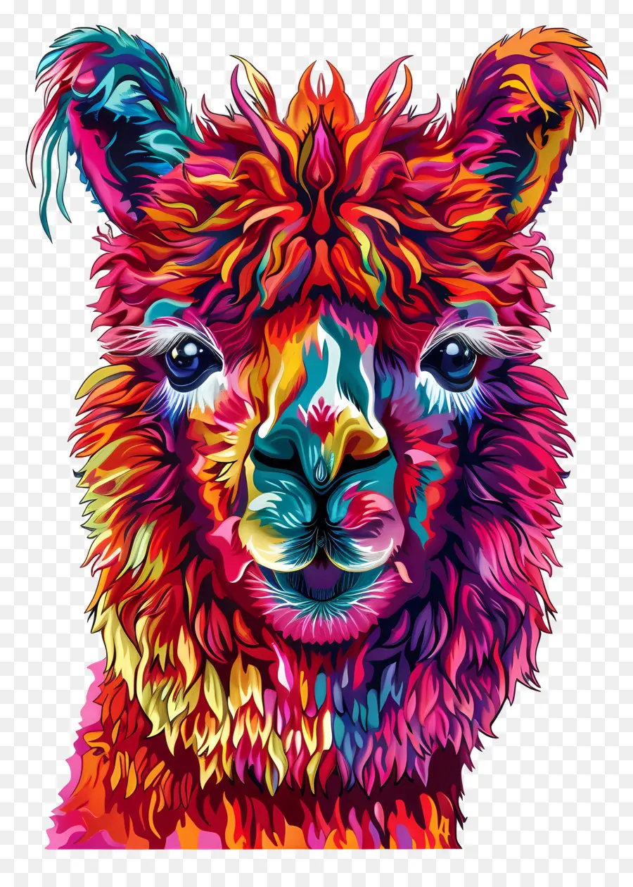 ใบหน้าของอัลปากา，Llama สีสันสดใส PNG