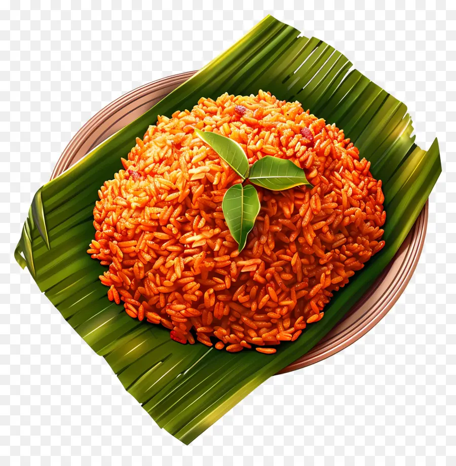 ข้าว Jollof，ข้าวแดงบนใบกล้วย PNG