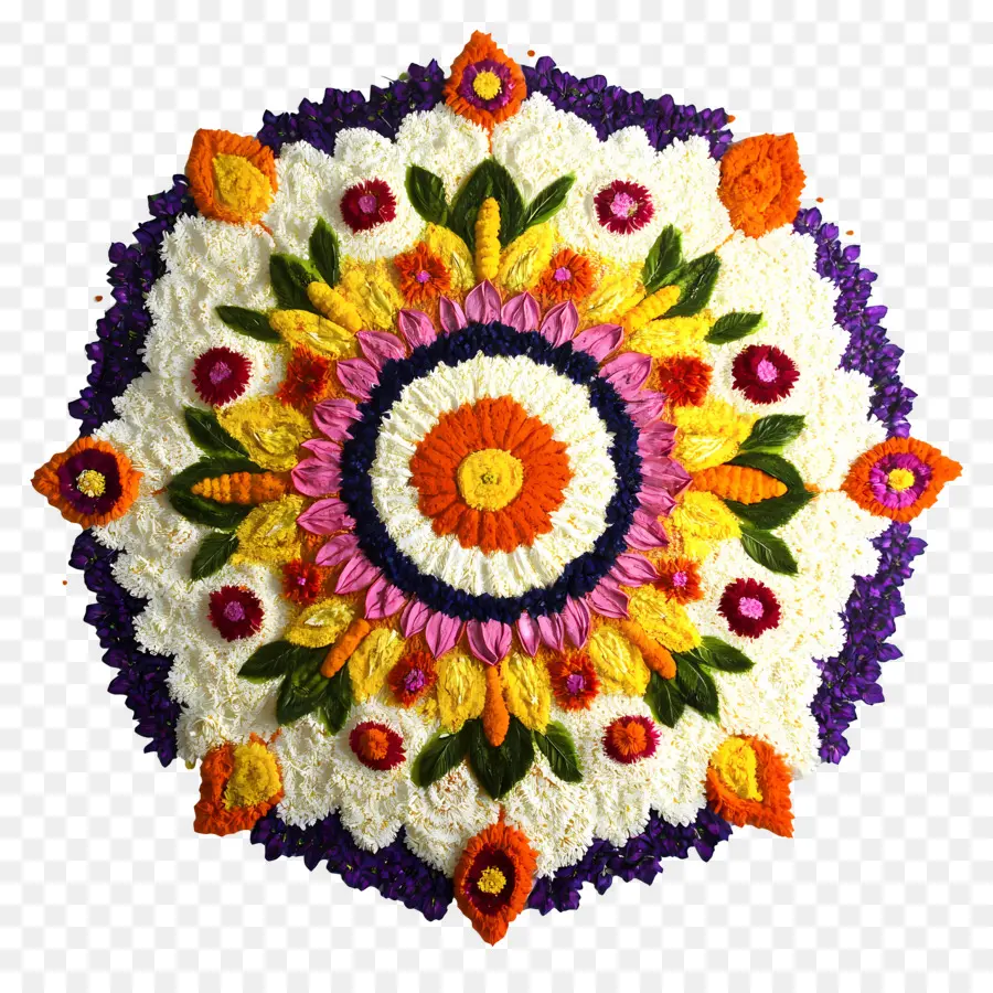 Onam Floral Rangoli，ดอกไม้สีสันสดใส Rangoli PNG