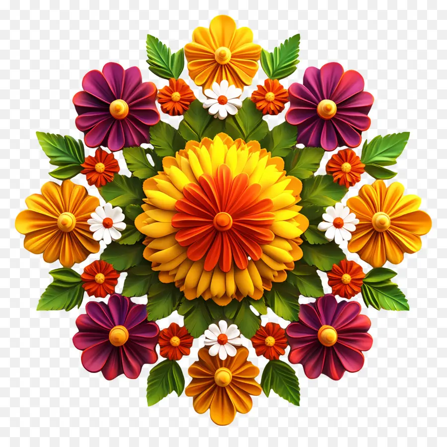 Onam Floral Rangoli，ดอกไม้สีสันสดใส PNG