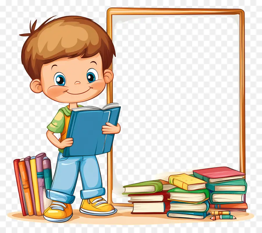 เฟรมง่ายๆของโรงเรียน，Boy Reading Book PNG