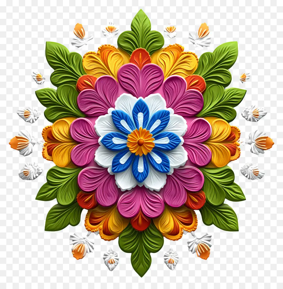 Onam Floral Rangoli，ดอกไม้สีสันสดใส PNG