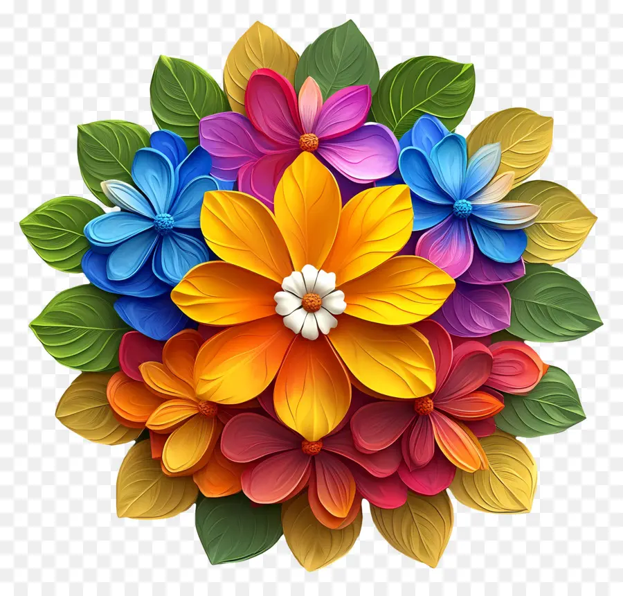 Onam Floral Rangoli，ดอกไม้สีสันสดใส PNG