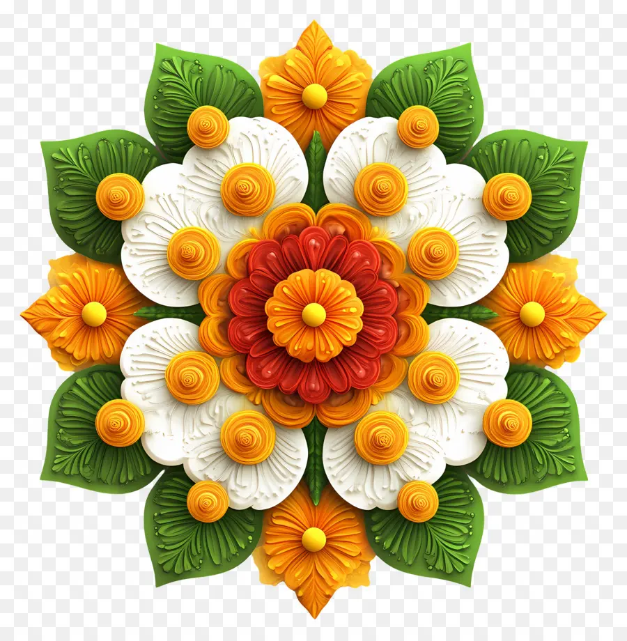 Onam Floral Rangoli，การออกแบบดอกไม้สีสันสดใส PNG