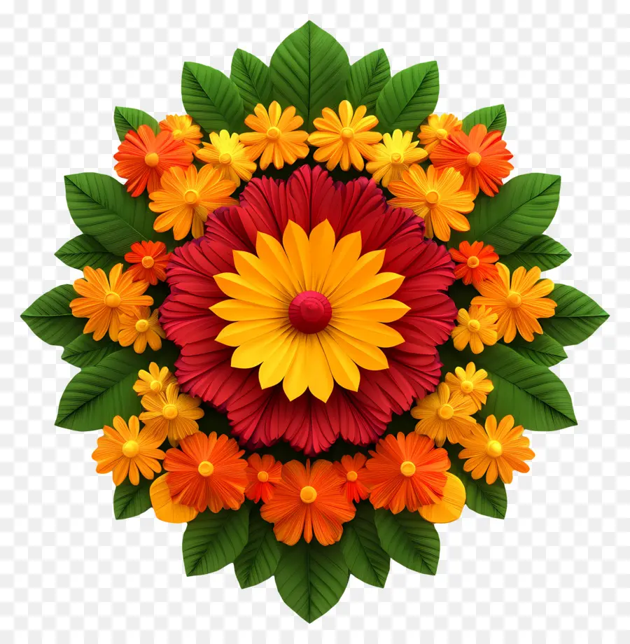 Onam Floral Rangoli，ดอกไม้สีสันสดใส PNG