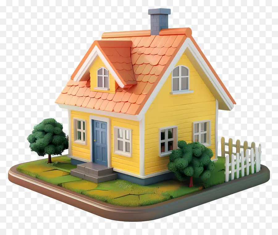 3d Simple House，บ้านสีเหลือง PNG