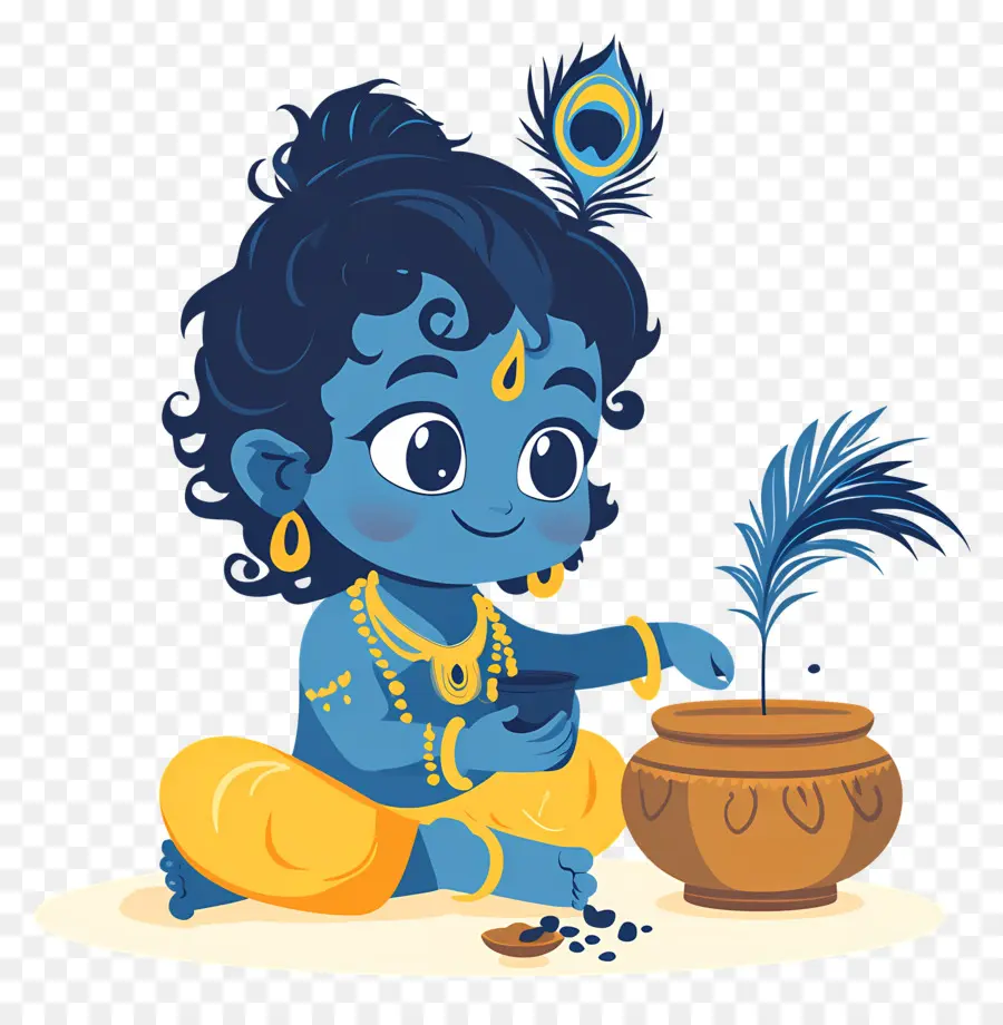 Krishna Janmashtami，เด็กสีฟ้าที่มีหม้อ PNG