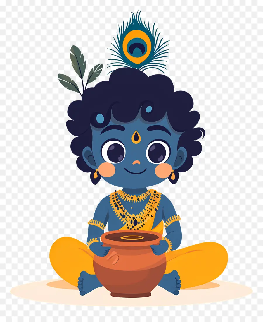 Krishna Janmashtami，เด็กสีฟ้าที่มีหม้อ PNG