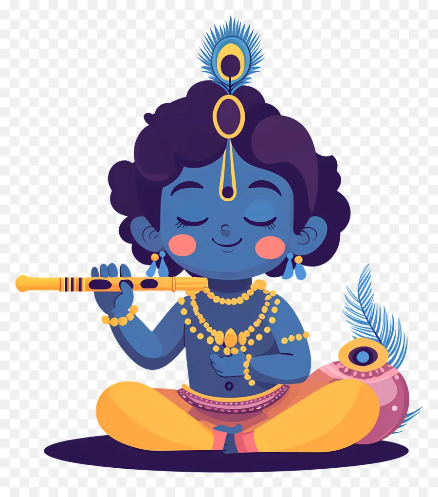 Krishna Janmashtami，เด็กชายสีฟ้ากับฟลุต PNG