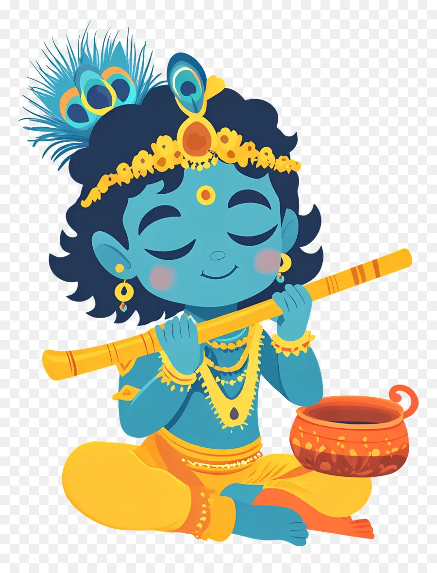 Krishna Janmashtami，เด็กชายสีฟ้ากับฟลุต PNG