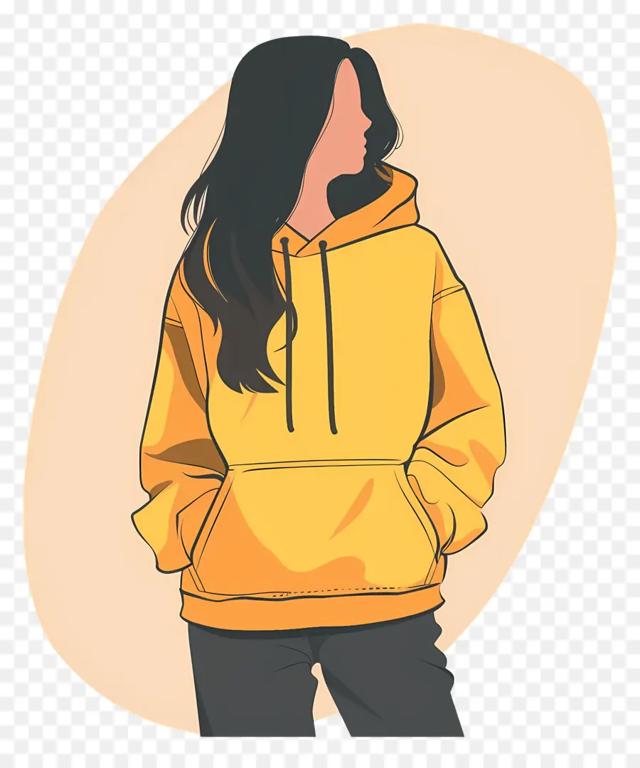 ผู้หญิงใน Hoodie，เสื้อกันหนาวสีเหลือง PNG