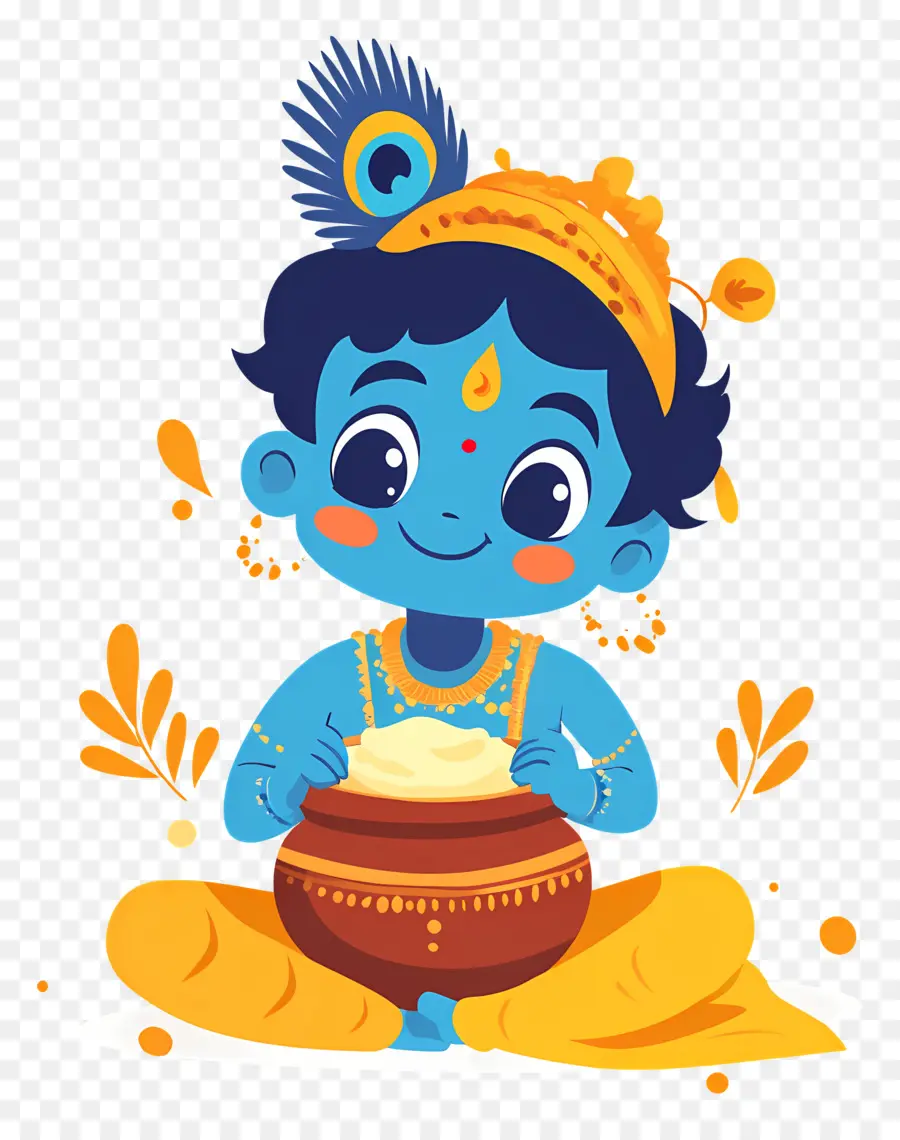 Krishna Janmashtami，เด็กสีฟ้าที่มีหม้อ PNG