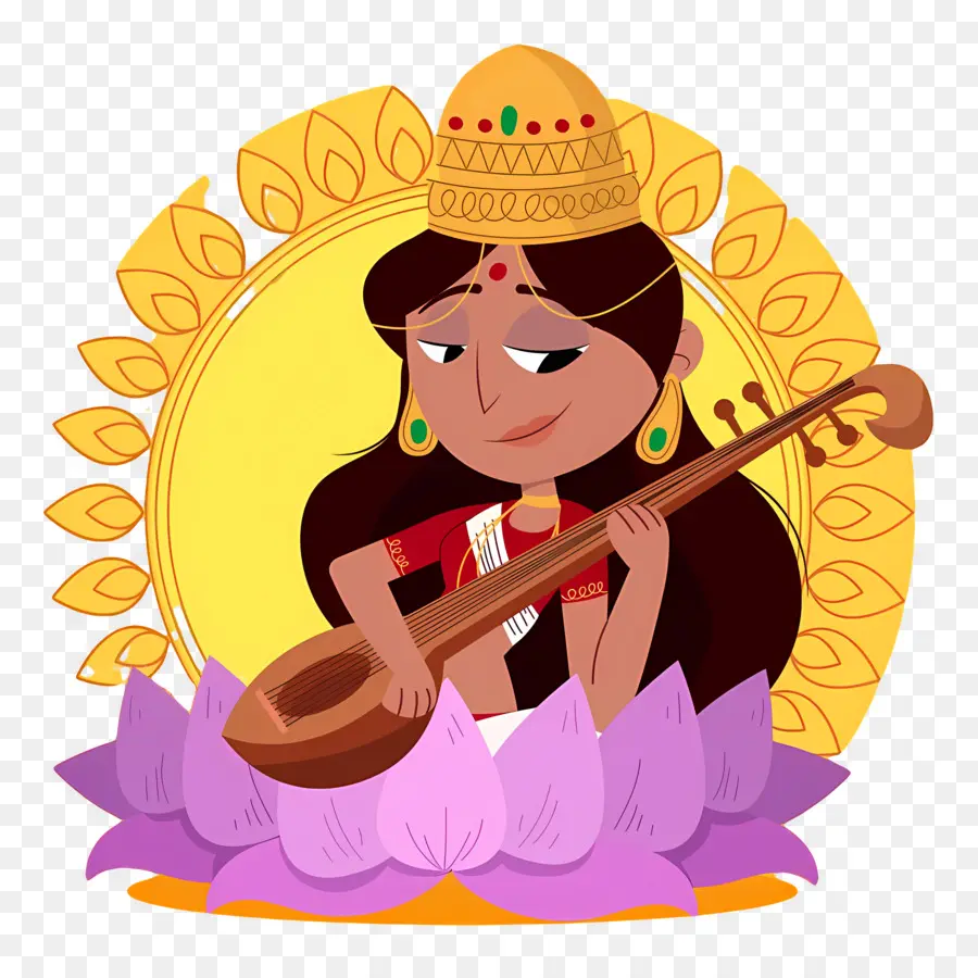 Saraswati，เทพธิดาเล่น Veena PNG