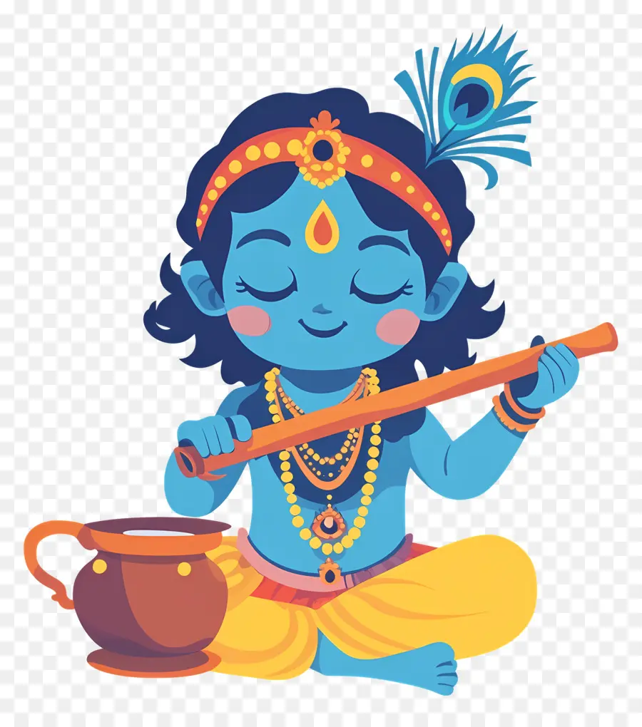 Krishna Janmashtami，เด็กชายสีฟ้ากับฟลุต PNG