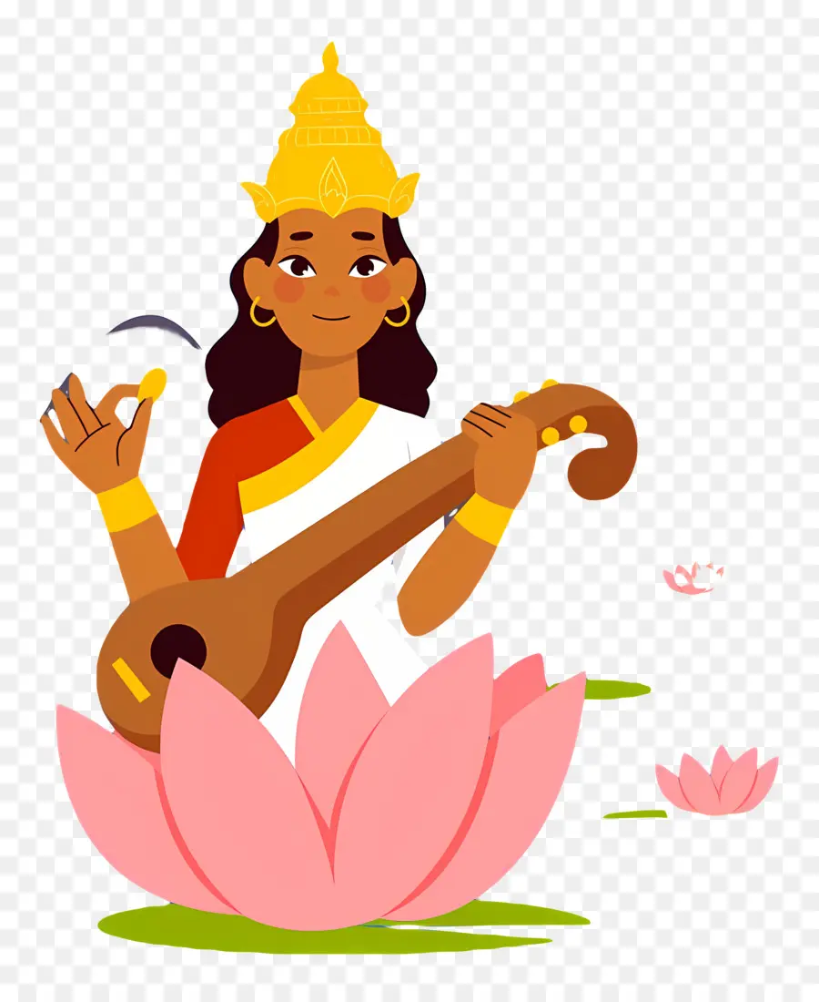 Saraswati，เทพธิดาที่มีเครื่องมือ PNG