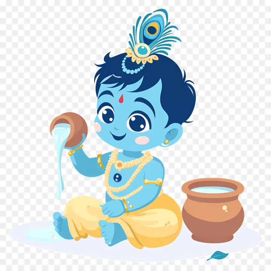 Krishna Janmashtami，เด็กสีฟ้าที่มีหม้อ PNG