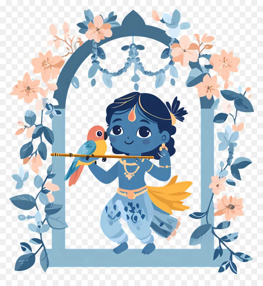 Krishna Janmashtami，กฤษณะกับฟลุต PNG