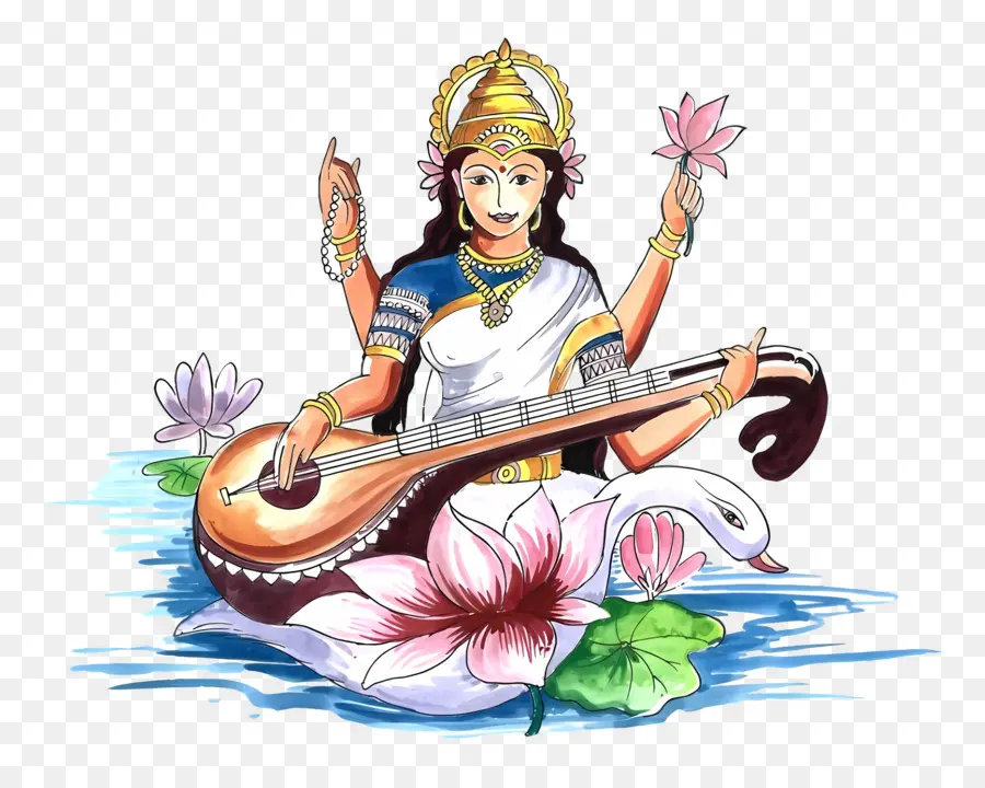 Saraswati，เทพธิดากับ Veena PNG