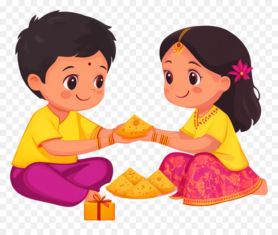 Happy Raksha Bandhan，เด็กแบ่งปันอาหาร PNG