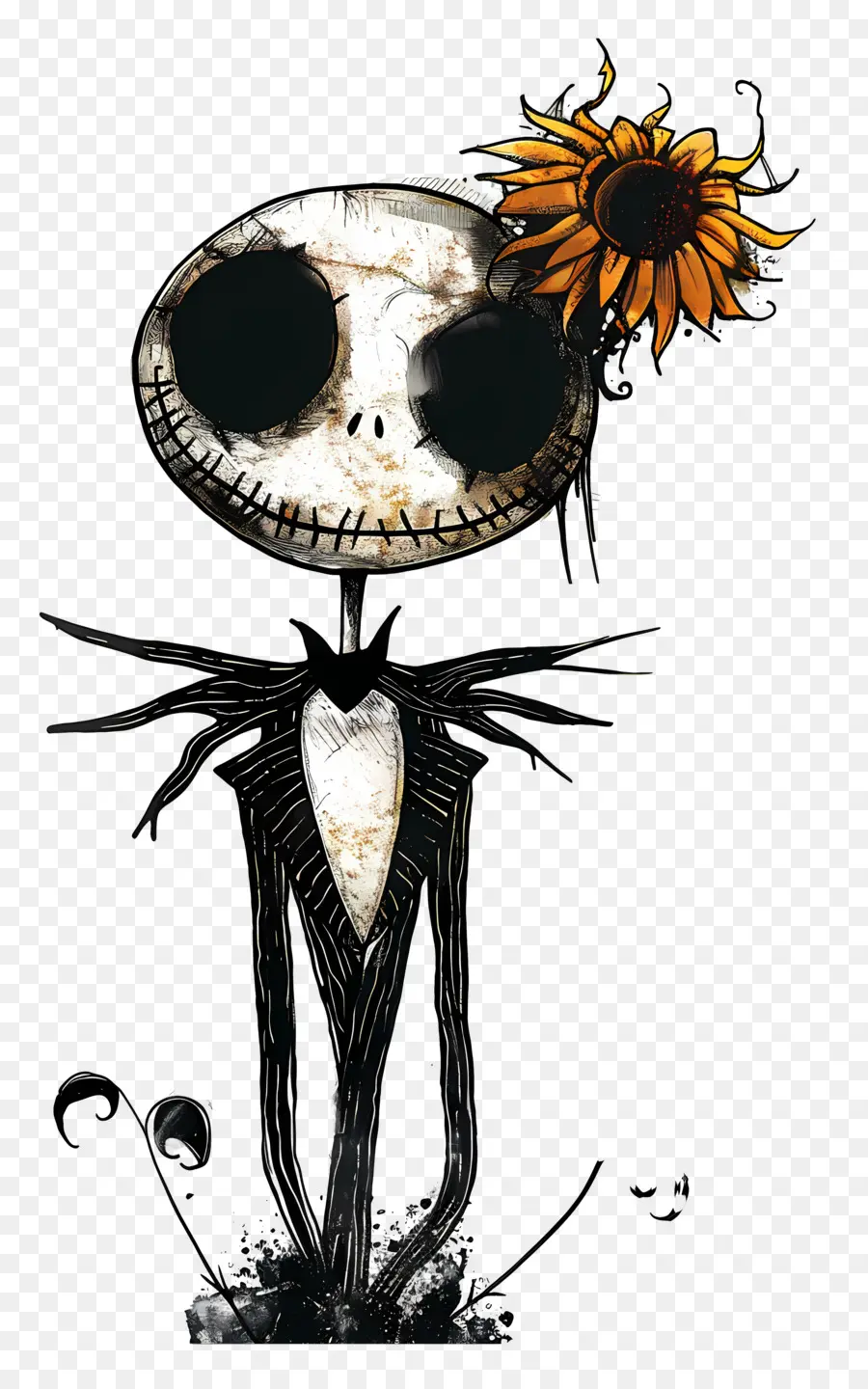 แจ็ค Skellington，โครงกระดูกกับดอกทานตะวัน PNG