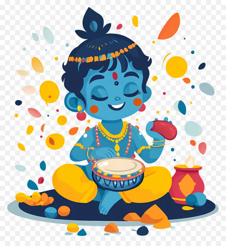 Krishna Janmashtami，เด็กสีฟ้าเล่นกลอง PNG