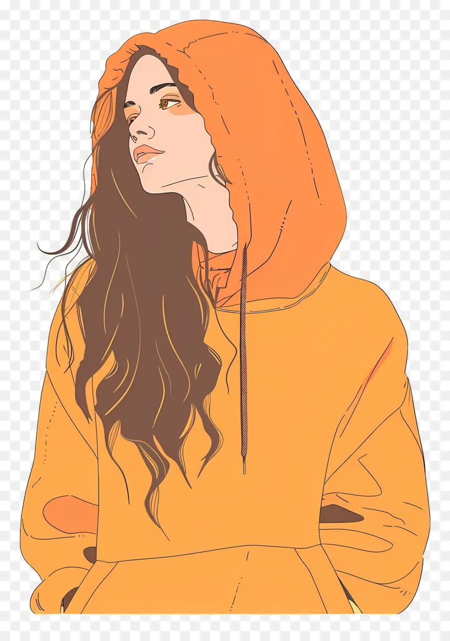 ผู้หญิงใน Hoodie，ผู้หญิงในเสื้อฮู้ดสีส้ม PNG