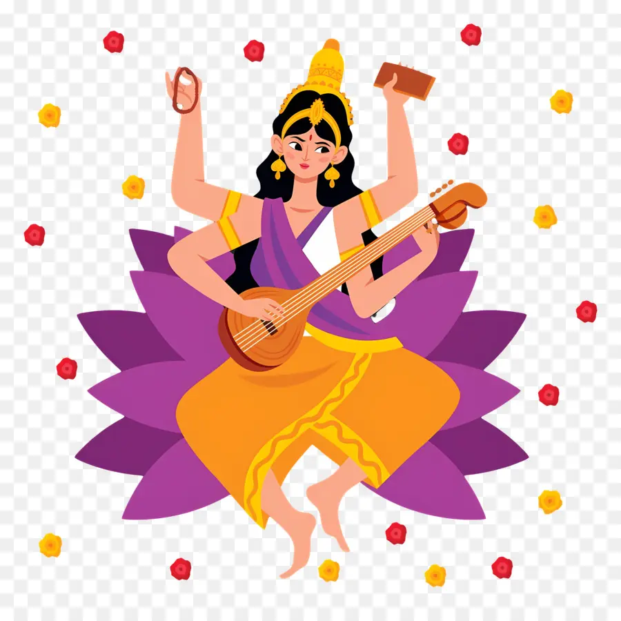 Saraswati，เทพธิดาที่มีเครื่องมือ PNG