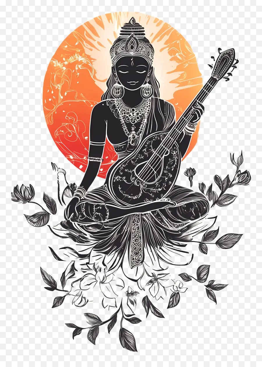 Saraswati，เทพธิดากับ Veena PNG