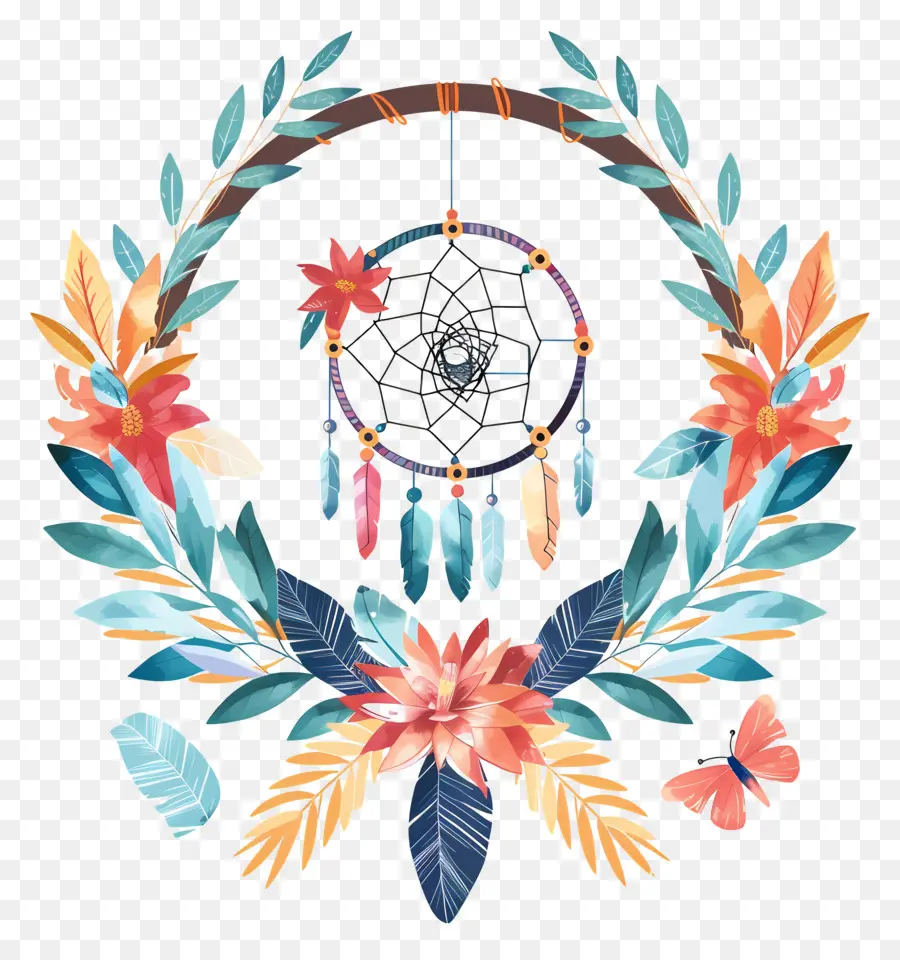 เฟรม Boho，ดอกไม้ Dreamcatcher PNG