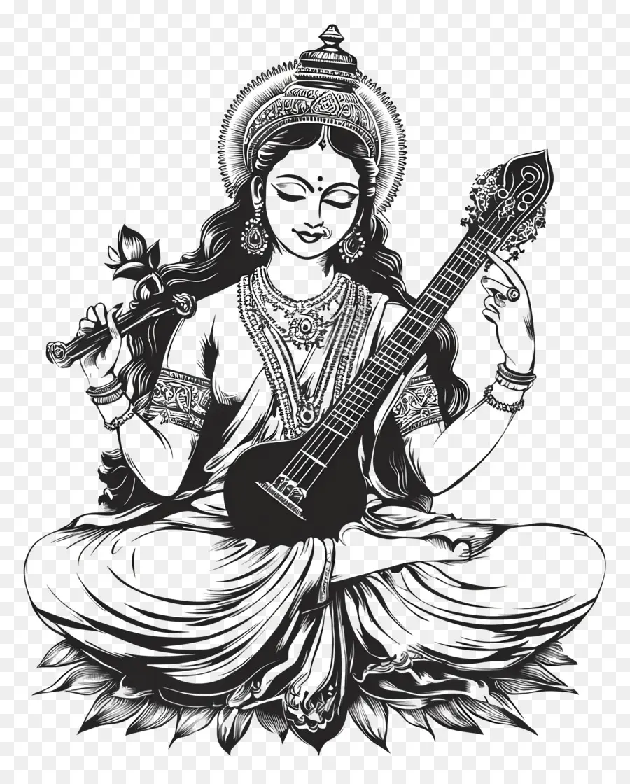 Saraswati，เทพธิดาเล่น Veena PNG