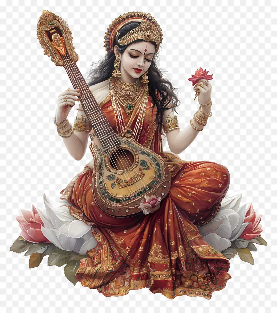 Saraswati，เทพธิดากับ Veena PNG