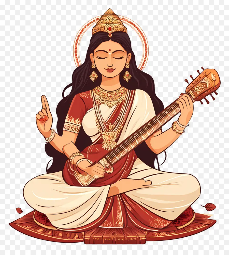 Saraswati，เทพธิดาที่มีเครื่องดนตรี PNG