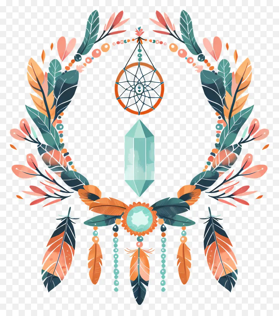 เฟรม Boho，Dreamcatcher กับ Feathers PNG