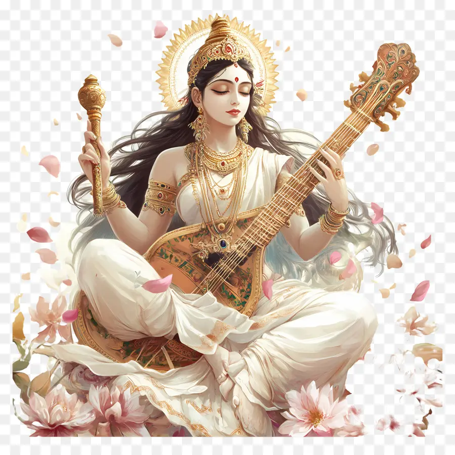 Saraswati，เทพธิดากับ Veena PNG