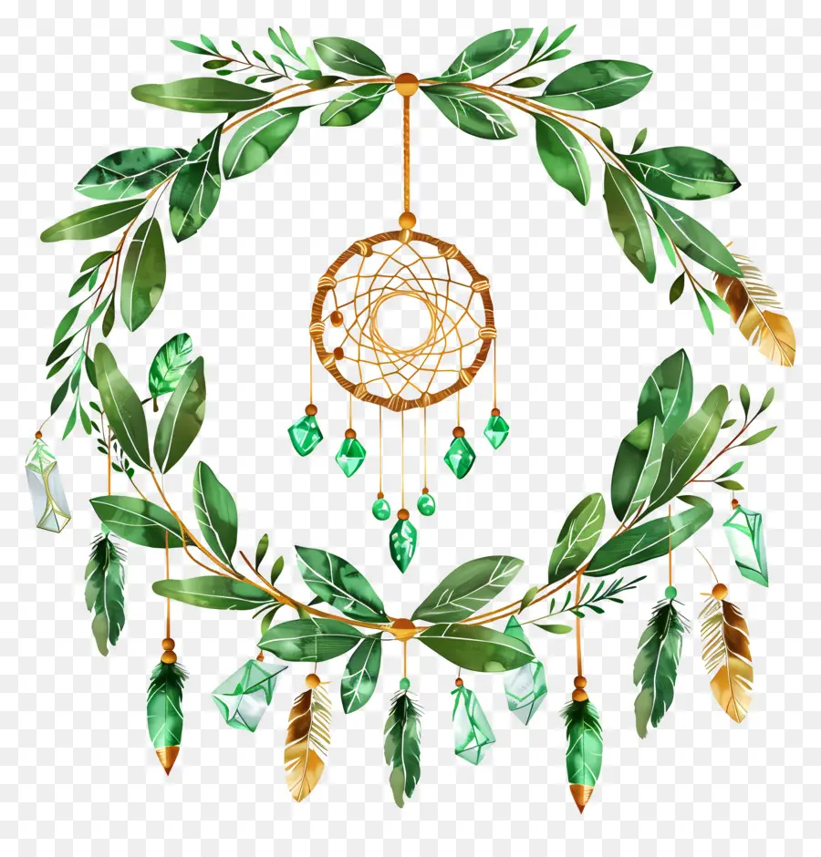 เฟรม Boho，Green Dreamcatcher PNG