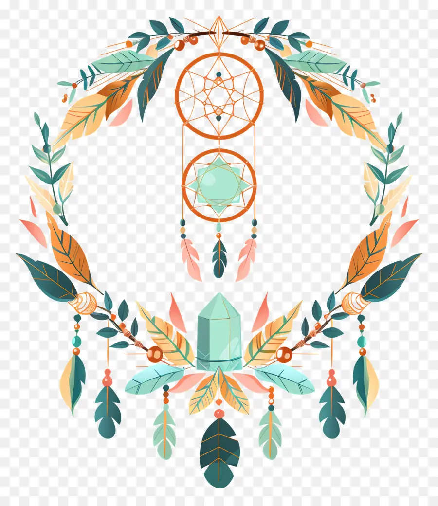 เฟรม Boho，Dreamcatcher กับ Feathers PNG