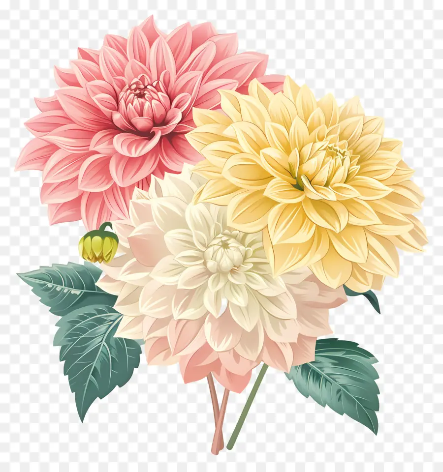 ดอกไม้ Dahlia，ดอกไม้สีชมพูและสีเหลือง PNG