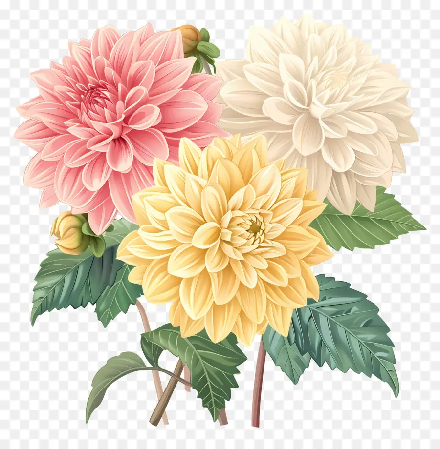 ดอกไม้ Dahlia，ดอกไม้สีชมพูและสีเหลือง PNG