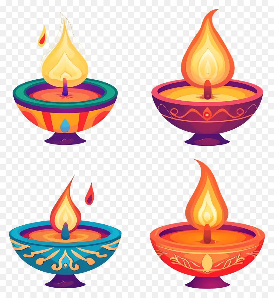 เทียน Diwali，Diyas สีสันสดใส PNG