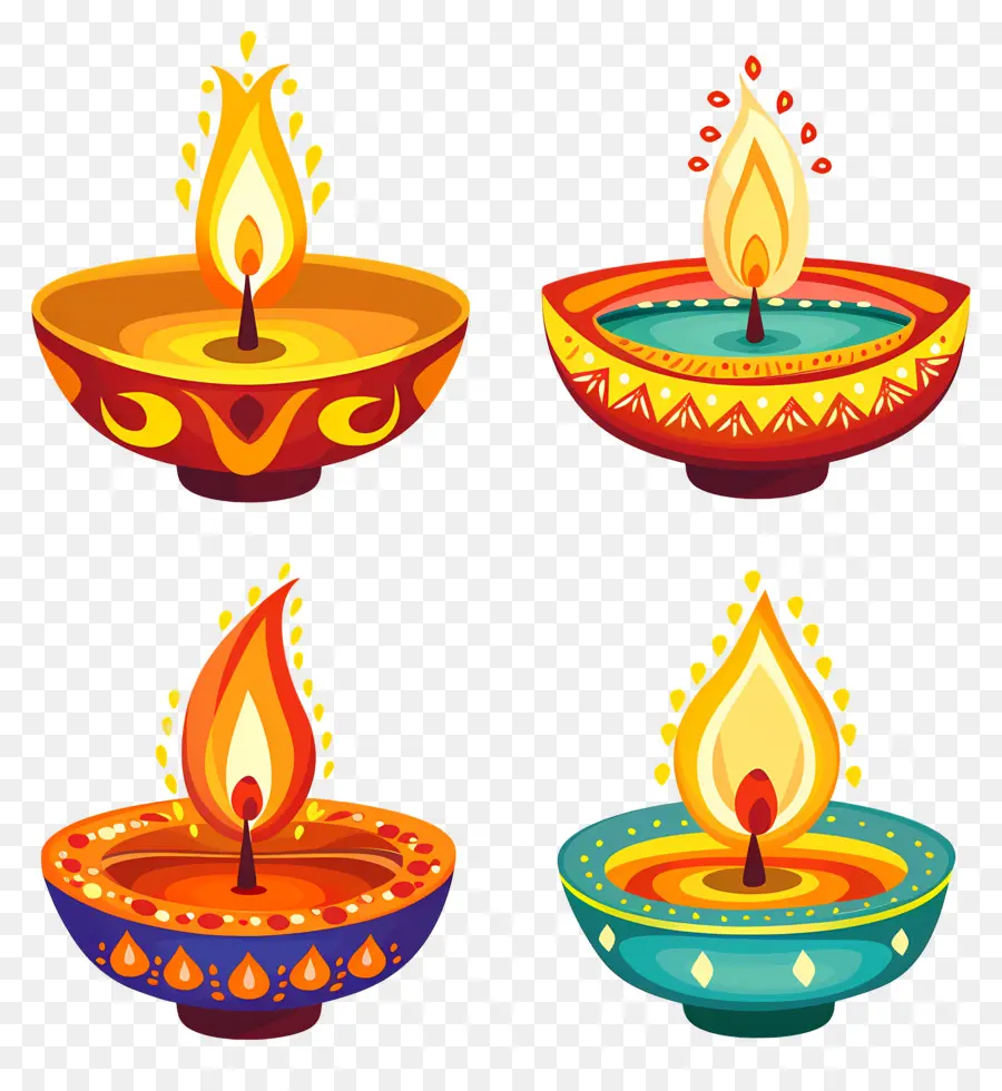 เทียน Diwali，Diyas สีสันสดใส PNG