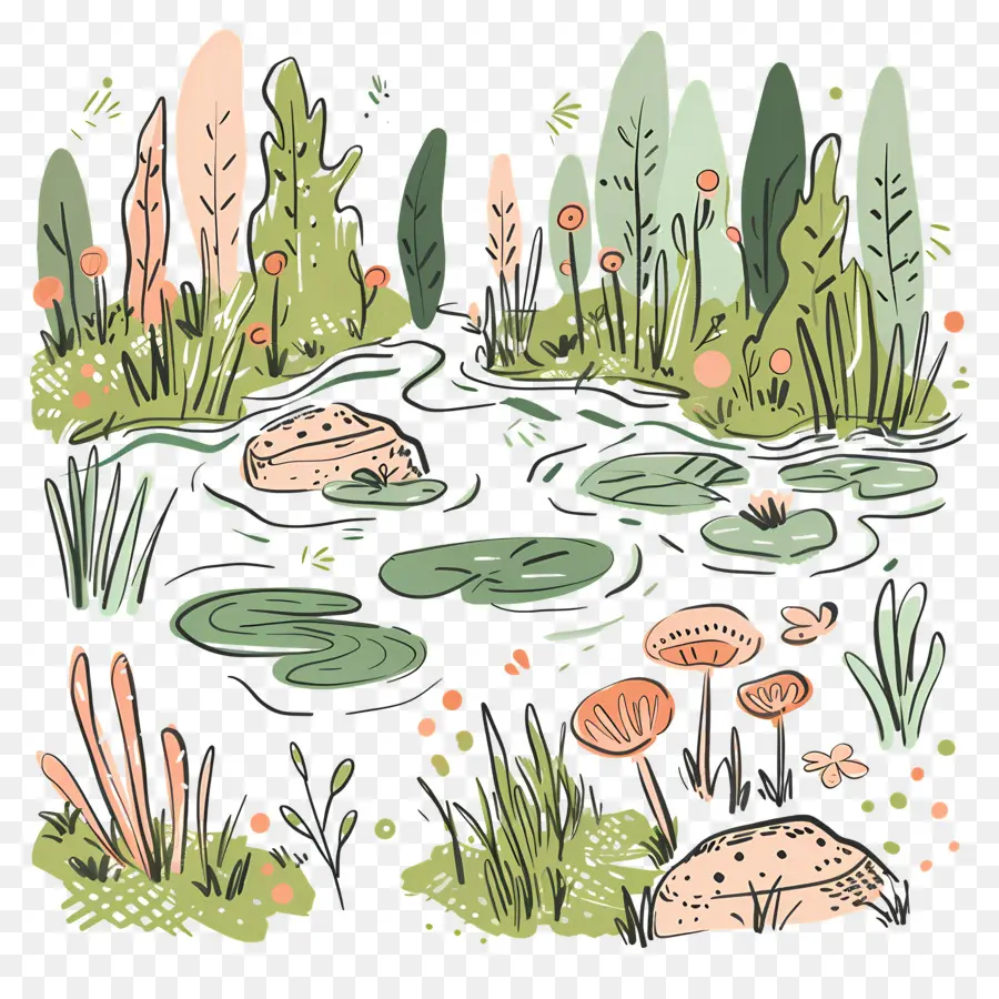 พื้นหลังธรรมชาติ，Doodle Pond PNG