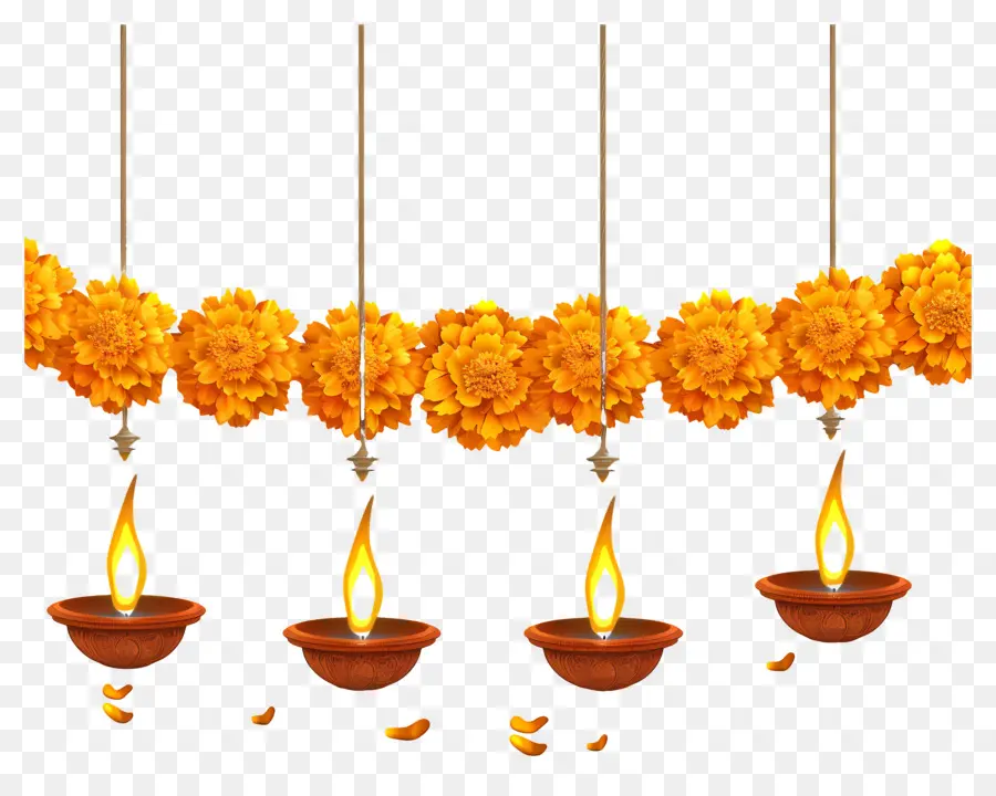 พวงมาลัย Diwali Marigold，การตกแต่ง Diwali PNG