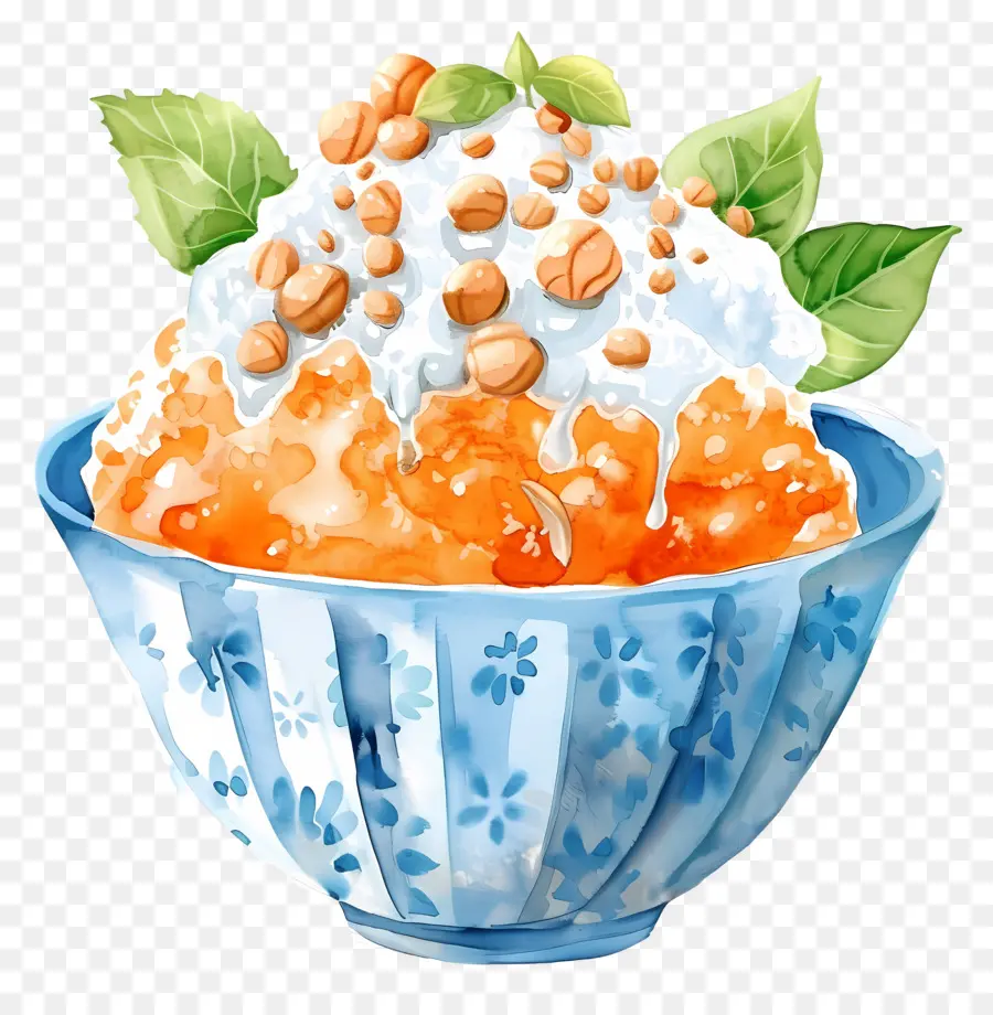 น้ำแข็ง Bingsu，ของหวานสีส้ม PNG